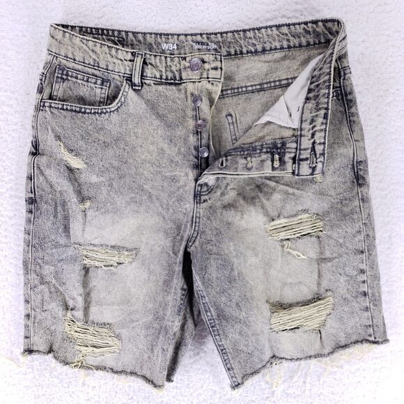 Denim Co Jean Shorts Denim Cotton Mens SZ 34 Blue Yellow VTG 90s Button Fly Y2K - Picture 2 of 12